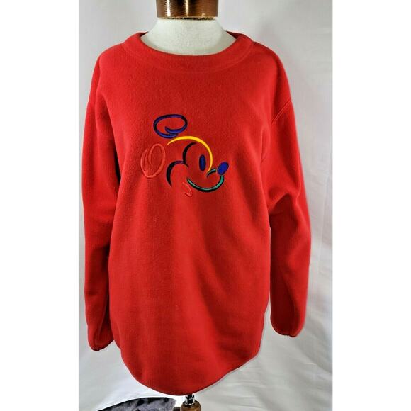 Disney Sweaters - Walt Disney World Womens Medium Red Mickey Mouse Face Fleece Long Sleeve Sweater